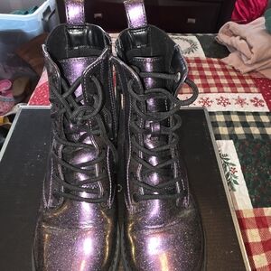 "Art Class" Glittery Purple Combat Boots for Young Girls.